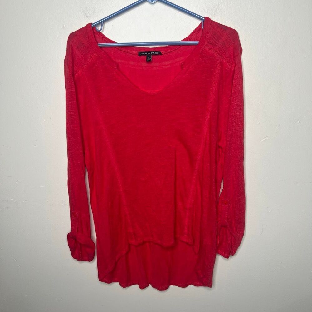 Cable & Gauge Pink Linen Viscose Blend Long Sleeve Top Lace Inset Sz XL Lightwei